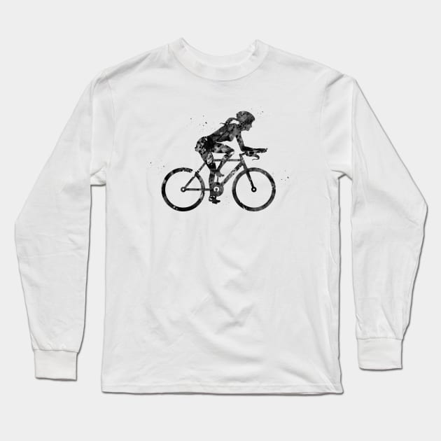 Female cyclist Long Sleeve T-Shirt by erzebeth